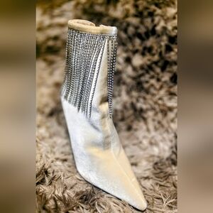 Women's Embellished Fringe Ankle Boot - Nude Velvet